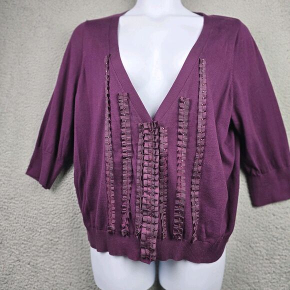 Lane Bryant Sweater Cardigan Womens 22 24 Purple V-Neck Button Front Embellished - Picture 14 of 14